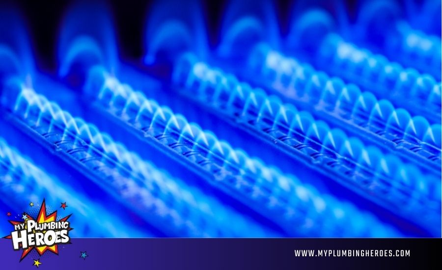 Close-up of a water heater pilot light
